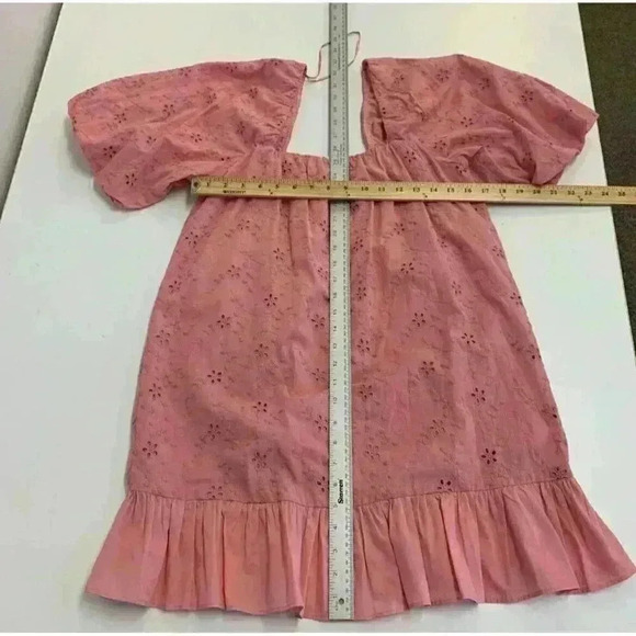Zara Broderie Anglaise Ruffle Mini Dress Womens M Medium Pink Embroidered - Picture 2 of 8